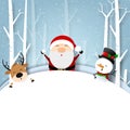 Funny Christmas Greeting Card, With Santa Claus and Snowman happiness with snowflake, vector illustration Royalty Free Stock Photo