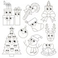 Funny Christmas Holiday set, the big page to be colored, simple education game for kids. Royalty Free Stock Photo