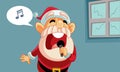 Drunk Santa Singing Loudly Breaking Windows Funny Cartoon Illustration