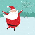 Funny christmas postcard with Santa skating