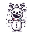 Funny Christmas sticker smiling snowman. transparent background version available