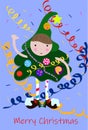 Funny Christmas tree with face. Vector illustration Royalty Free Stock Photo