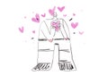 Funny Chubby Cute Guy With Little Pink Heart On His Hand, Cute Emotional Moment Concept. Illustration Of Humor Of Life. Sketch