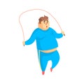 Funny Chubby Man Character Doing Gym Workout Jumping On Skipping Rope Illustration