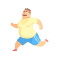 Funny Chubby Man Character Doing Gym Workout Running And Sweating Illustration