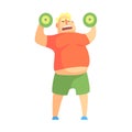 Funny Chubby Man Character Doing Gym Workout Weight Lifting Illustration