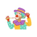 Funny circus clown with party horn, avatar of cartoon friendly clown in classic outfit vector Illustration Royalty Free Stock Photo