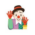 Funny circus clown in traditional makeup with, cartoon friendly clown in classic outfit vector Illustration Royalty Free Stock Photo