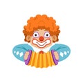 Funny circus clown in traditional makeup with harmonic, cartoon friendly clown in classic outfit vector Illustration Royalty Free Stock Photo