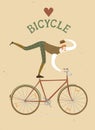 Funny city man cyclist old style illustration