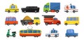 Funny city transport objects in trendy cartoon style. Vector public transport collection. ambulance fire-engine police taxi