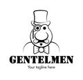 Funny classic gentleman logo. Retro man with monocle and cylindrical hat. Gentleman club sign