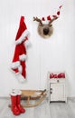 Funny classical santa christmas decoration background in red and