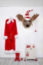 Funny classical santa christmas decoration background in red and