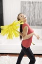 Funny cleaning woman in home Royalty Free Stock Photo