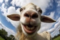 Funny close up fisheye perspective of goat face Royalty Free Stock Photo