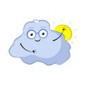 Funny cloud character with sun. Cartoon illustration for weather forecast. Royalty Free Stock Photo