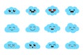 Funny clouds - vector collection. Set of clouds with emoji. Kawai cloud faces. Cute emoticons. Flat. Vector illustration