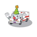 Funny Clown ambulance cartoon character mascot design