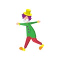 Funny clown in beautiful color clothes. Cute clown fun and entertains the audience