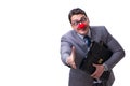 The funny clown with briefcase on white Royalty Free Stock Photo