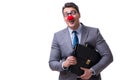 The funny clown with briefcase on white Royalty Free Stock Photo