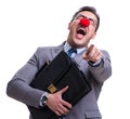 Funny clown with briefcase on white Royalty Free Stock Photo