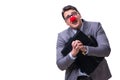 The funny clown with briefcase on white Royalty Free Stock Photo