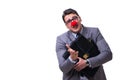 The funny clown with briefcase on white Royalty Free Stock Photo