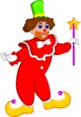 Funny clown cartoon standing with smile and bring magic stick