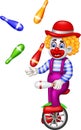 Funny clown cartoon up monocycle with smiling and atraction Royalty Free Stock Photo