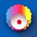 Funny Clown with colorful rainbow hair wig. 1 April Fools day in paper cut style. Blue background.