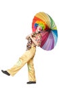 Funny clown with colorful umbrella Royalty Free Stock Photo