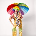 Funny clown with colorful umbrella Royalty Free Stock Photo