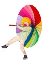 Funny clown with colorful umbrella Royalty Free Stock Photo