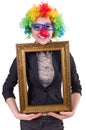 Funny clown girl with frame isolated Royalty Free Stock Photo