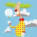 Funny Clown Holding a Balloon