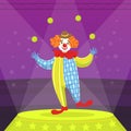 Funny Clown Juggling Balls, Circus Performance with Juggling Comedian Vector Illustration