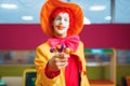 Funny clown with lollipops in children`s area Royalty Free Stock Photo