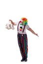 The funny clown with money bags sacks isolated on white background Royalty Free Stock Photo