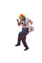 The funny clown with money bags sacks isolated on white background Royalty Free Stock Photo