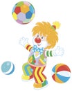 Funny clown playing with colorful balls Royalty Free Stock Photo