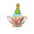 Funny Clown rainbow cupcake cartoon character mascot design
