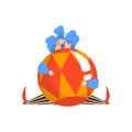 Funny Clown Sitting with Big Ball, Actor Performing in Circus Show Cartoon Vector Illustration Royalty Free Stock Photo