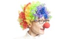 Funny clown woman, female with eyeglasses