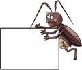 Funny Cockroach Holding Banner Color Illustration