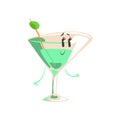 Funny cocktail cartoon character, element for menu of cafe, restaurant, kids food, vector Illustration