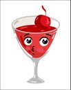 Funny cocktail with cherry cartoon character