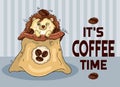 Funny coffee time illustration with hedgehog in coffee bag