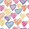 Funny colored hearts seamless pattern. 14 february wallpaper Royalty Free Stock Photo